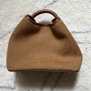 Elleme Baozi Bag. Raffia with gold hardware and leather trim.